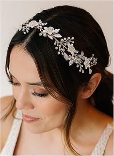 SWEETV Handmade Wedding Hair Accessories for Brides Hair Pieces Flower Bridal Headband Wedding Headpieces for Flower Girl Bridesmaid