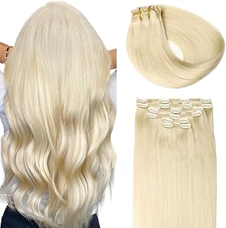 SURNEL Blonde Clip in Extensions Human Hair 16Inch 100G 6Pcs Seamless Clip in Real Human Hair 60 Platinum Blonde Thick Natural Skin Weft Clips on Hair Extensions (#60, 16'')