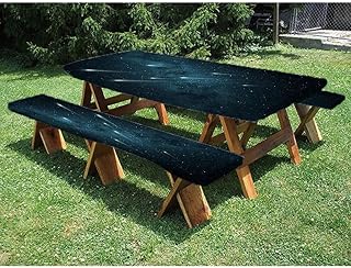 Starry sky Picnic Table Cover with Bench Covers, 3 Piece Fitted Table Cover, Cosmic starry style theme, for outdoor, park, terrace, 28 x 72 Inch