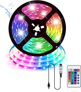 شريط اضاءة LED RGB بطول 5 متر، شريط اضاءة LED 5050 LED مع جهاز تحكم عن بعد بالاشعة تحت الحمراء للحفلات والمنزل وغرفة النوم والتلفزيون وديكور المطبخ [فئة الطاقة ايه]