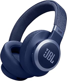 JBL لايف 770NC - سماعات رأس لاسلكية فوق الاذن مع خاصية الغاء الضوضاء التكيفية الحقيقية مع محيط ذكي، عمر بطارية يصل الى 65 ساعة، شريط راس قماشي مريح وشنطة حمل (ازرق)