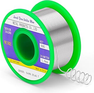 سلك لحام 1 ملم خالي من الرصاص من جرويكرد، سلك لحام بقلب صنوبري منخفض الذوبان Sn99.3 Cu0.7 من مكونات اللحام الكهربائية الالكترونية (50 غرام)