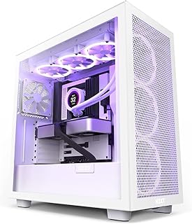 NZXT كيسة العاب كمبيوتر اتش 7 فلو - CM-H71FW-01 - ATX ميد تاور - منفذ USB نوع C امامي - لوحة جانبية من الزجاج المقوى سريعة الفك - حامل عمودي لوحدة معالجة الرسومات الجرافيكية - ابيض ان زد اكس تي