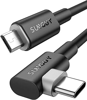 كيبل USB C الى Micro USB OTG سانجوي [قطعتان، 1 قدم/ 0.3 متر] كيبل شاحن قصير بزاوية 90 درجة من النوع C الى Micro USB اندرويد متوافق مع ماك بوك برو اير S21 S20 S10 بكسل 5/4/3/2 وما الى ذلك، اسود، 1 قدم