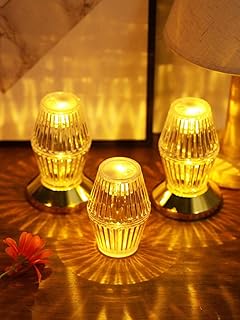 3 Pieces Ramadan Decorations Eid Lights Yellow led Ambient Transparent Eid Mubarak Candle Lantern Kids Gifts for Home Table Tree Activities Party Porch Patio Wedding Parties (Gold)