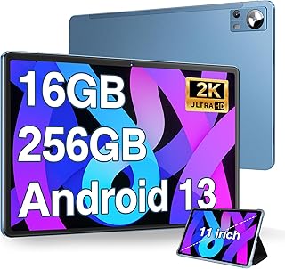 تابلت دمواو 11 انش اندرويد 13 16GB+256GB مع توسيع 1TB، ثماني النواة 2000×1200 2K FHD كاميرا 13MP، 8600mAh، مكبرات صوت رباعية، واي فاي 5G، دعم شاشة منفصلة (ازرق مع حافظة)