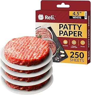 (250 قطعة) ريلي Hamburger Patty Paper (4.5 بوصة دائرية) | ورق شمع | ورق فطائر امن غذائيا، ورق برشمان | ورق غير لاصق لعصر البرجر / فصل الفطائر المجمدة، درجة المطاعم (4.5 انش)