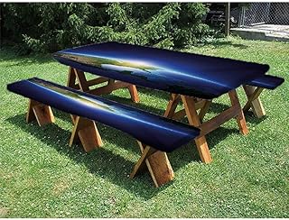 Earth Picnic Fitted Tablecloth and Bench Seats Table Cover, Earth Sunrise over Cloudless North America Atmosphere Space Solar System, for Christmas, parties, picnics, 28 x 72 Inch Blue Dark Blue Green