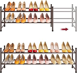 تاجسون منظم احذية قابل للتكديس بطبقتين، رف احذية معدني قابل للتوسيع والتعديل، منظم تخزين الاحذية للخزانة وغرفة النوم والمدخل، برونزي، حديد
