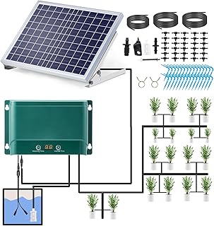 موريليان مجموعة الري بالتنقيط التلقائي بالطاقة الشمسية 7 اوضاع توقيت و30 وضع ري 98.42 قدم، مجموعة نظام الري التلقائي لأسرّة الحديقة والفناء والنباتات والصوب الزراعية والزهور لـ 30 نبتة
