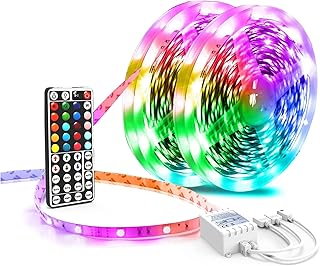 شريط إضاءة LED طويل للغاية بألوان RGB 5050 متغيرة وطول 10 متر وجهاز تحكم عن بعد بـ 44 مفتاح مصابيح يمكن التحكم فيها مناسبة لغرفة النوم والمطبخ والمنزل وديكور المهرجانات 5 × 2، من اكسيفور