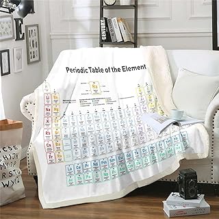 Homewish Chemistry Fleece Blanket Periodic Table of Elements Sherpa Blanket Chemical Science Blanket Throw Student School Educational Fuzzy Blanket College Sofa Decor 150 x 200 cm