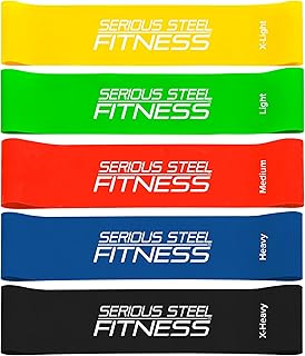 'Serious Steel Fitness Mini Resistance Loop Bands | Rehab and Prehab Stretch Bands | 12'' Exercise Workout Bands (Sets of 5 Pack and Sets of 10 Pack Trainer Options Available!)'