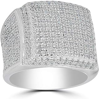 Solid 925 Sterling Silver Men's Ring - Iced Ring - Icy Hip Hop Square Micropave Men's Hip Hop Ring