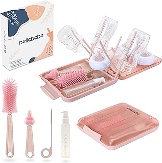 BELLEBEBE Set of Drying Rack Baby Bottles with Bottle Brush Baby - 6 in 1 Bottle Stand - Portable - BPA-Free