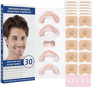 Magnetic Nose Plasters Nose Strips Magnet (Starter Kit), Pack of 60 Anti-Snoring Nose Strips, Magnetic Breathing Nasal Strip Against Snoring Snoring Splint for Better Breathing