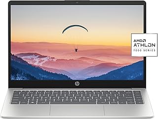 HP لابتوب 14 انش بشاشة HD ومعالج AMD اثلون جولد 7220U وذاكرة RAM 4GB وSSD 128GB وبطاقة رسومات AMD راديون وويندوز 11 هوم في وضع S، 14-em0010nr (2023)، فضي