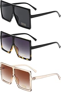 GRFISIA Square Oversized Sunglasses for Women Men Flat Top Fashion Shades