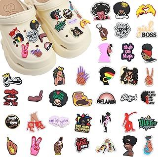 36PCS Shoe Charms for Clogs, Cute Black Girl PVC Shoes Decoration Charms for Jibbitz Accessories,Cartoon DIY Decorative Shoe Charms for Girls Women Adults Kids, Gift for Birthday Party Favors