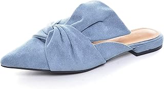 Women's Bowtie Mule Slippers Summer Pointy Toe Loafers Slip On Flat Shoes