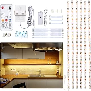 مجموعة اضاءة تحت الخزانة LED قابلة للتعتيم من وبين شريط مصابيح 50×6 سم مع جهاز تحكم عن بعد للمطبخ والخزانة والرفوف والتلفزيون وللعرض 2700 كلفن ابيض دافئ ساطع مؤقت ومحول 12 فولت ووبان