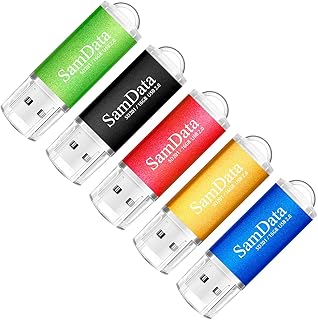 سامداتا 5 عبوات من ذاكرة فلاش USB 2.0 بسعة 16 جيجابايت، 5 ألوان: أسود وأزرق وأخضر وذهبي وأحمر، سعة 16.0 GB