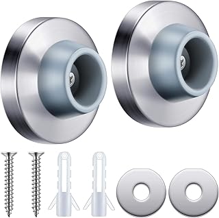هوتوب مصدات باب مقعرة من الستانلس ستيل تثبت على الحائط مع سدادة مقبض باب مقعرة من المطاط الرمادي (فضي، قطعتان)