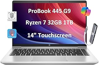 HP لابتوب 2024 برو بوك 445 G9 للاعمال (شاشة لمس FHD 14 انش ومعالج AMD رايزن 7 5825U وذاكرة RAM 32GB وSSD 1TB ثماني النواة (افضل من i7-1165G7)) بصمة اصبع وكاميرا ويب وايثرنت وولف برو سيكيوريتي وويندوز