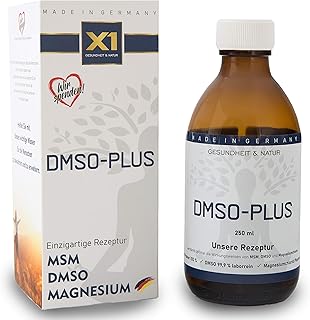 X1 DMSO-PLUS DMSO Complex with MSM and Magnesium DMSO with 99.9% Pharmaceutical Purity Dymethyl Sulfoxide Ph. EUR in Brown Glass Medicine Bottle Made in Germany