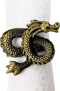 Fennco Styles Antique Dragon Metal Napkin Rings, Set of 4 - Bronze Napkin Holders for Home Decor, Dining Table, Banquets, Family Gathering and Special Occasions