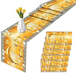 6 Pcs Golden Ramadan Table Runners Plastic Ramadan Decoration for Home 2025 Ramadan Decor Ramadan Theme Birthday Eid Party Decorations Mubarak Disposable Table Runner Table Decor,14" x 108"