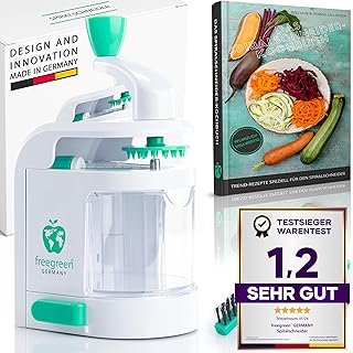 freegreen® Germany Spiral Cutter with Collection Container [Includes Cookbook] I A Zoodle Maker That Inspires I Conjure Up Your Dream Dish of Fruit and Vegetable Noodles