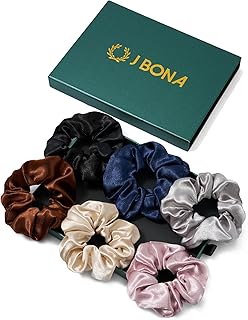 J BONA Scrunchies for Women Girls, Satin Hair Scrunchies Softer Than Silk Hair Ties, Big Scrunchy Ponytail Holder with Elastic Hair Bands for Thick Thin Curly Hair -6 Pack