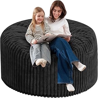 Homguava Bean Bag Chair: 3' Big Bean Bags with Memory Foam Filled, Large Beanbag Chairs Soft Sofa with Dutch Corded Plush Cover 3FT(36"×36"×24"),Black