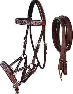 CHALLENGER Horse Western Leather Bitless Sidepull Bridle Split Reins 77RS25