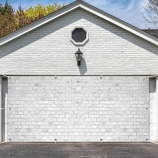 Leowefowa 16x7ft Polyester Brick Wall Garage Door Covers Rustic White Brick Stone Wall Garage Buddy Door Banner Kids Adult Photo Background Outdoor Party Decorations for Home Wall Yard Window