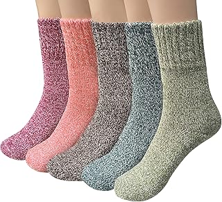 Pack of 5 Womens Thick Knit Warm Casual Wool Crew Winter Socks, Mixed Colors 1- 5 Pack,one size(fits shoe size 5-10)