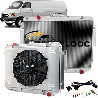 3 Row Core Aluminum Radiator Shroud Fan Relay for 1984-2003 Dodge Ram 1500 2500 3500 Van Truck 3.9L V6 5.2L 5.9L V8, 3 Row Radiator + Fan + Shroud + Relay Kit