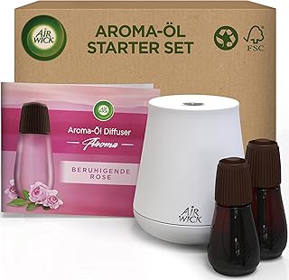 Air Wick Aroma Oil Bottle Starter Set - Diffuser with 2 Refills - Aromatherapy - Scent: Soothing Rose - Floral Room Fragrance with Essential Oils - 2 x 20 ml Oil + Device in White