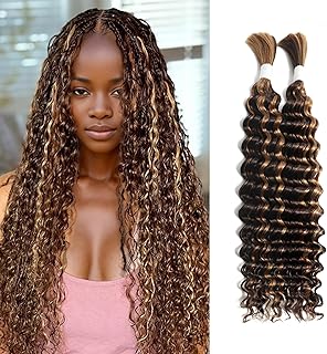 Deep Wave Bulk Human Hair for Braiding 10A Brazilian Curly Human Hair 100 percent Human Hair 2 Bundles No Weft micro Human Braiding Hair for Boho Braids Virgin Hair Extension(P4-30#, 100g 22")