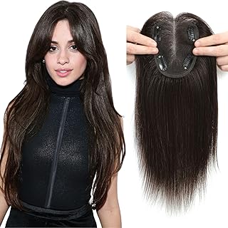 Hair Toppers for Thinning Hair Women Real Hair Toppers for Women 12inch 10x12cm Silk Base Human Hair Topper Hair Pieces for Thinning Hair Women Dark Brown (2#)