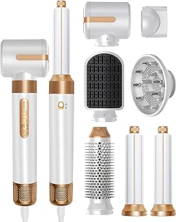 ZCVTBYE Hair Dryer Hair Styling Tools Set, 7 in 1 Air Styling Drying System, Professional Hot Air Brush Wrap Air Curling Wand Hair Straightener Comb Hair Volumizer Electric Blow Dryer Set (White S)