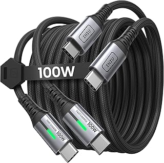 INIU USB كيبل C 100W PD 5A QC 4.0 شحن سريع إلى 2-حزمة 6.6ft + 6.6ft نايلون مزين نوع كابل بيانات لسامسونج S20 + S10 ملاحظة 10 باد برو ماك بوك جوجل بكسل الخ