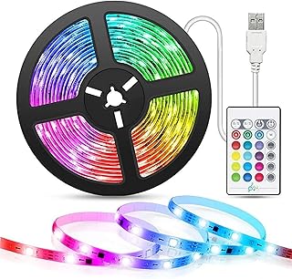 سنوج شريط اضاءة LED باضاءة خلفية RGB متعدد الالوان بواسطة متر. شريط اضاءة LED اس ام دي 5050 USB مع جهاز تحكم عن بعد بالاشعة تحت الحمراء 24 مفتاح لاضواء الالعاب وغرفة النوم وغرفة المعيشة