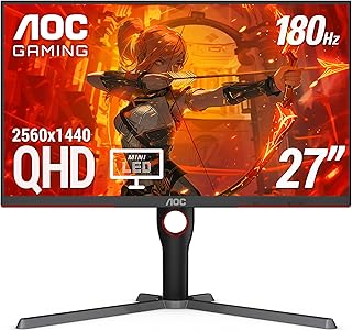 AOC شاشة العاب LED صغيرة Q27G3XMN 27 انش 2K QHD 2560x1440 180Hz 1 مللي ثانية 2X HDMI 2.0 منفذ عرض ارتفاع قابل للتعديل اكس بوكس / بلاي ستيشن 5 سويتش 3 سنوات صفر نقطة ساطعة أسود