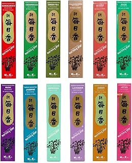 بخور نيبون كودو من مورننج ستار - تشكيلة من 12 قطعة (إجمالي 12 × 50، 600 عصي) - خشب الصندل وخشب الأرز والشاي الأخضر واللبان والمر والمريمية والمسك والياسمين والغردينيا واللافندر والعنبر واللوتس