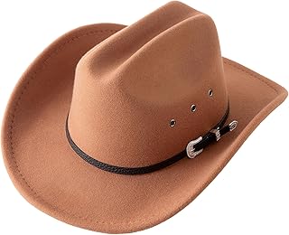 Jastore Kids Western Cowboy Cowgirl Hat Boys Girls Felt Fedora Hats with Buckle Belt