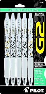 بايلوت اقلام حبر جل فاخرة من جي 2 فاشون كولكشن، نقاط رفيعة، لمسات اسطوانية متنوعة، حبر اسود، 5 قطع (12505)