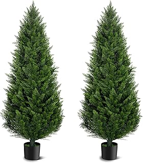 4FT Artificial Topiary Cedar Trees Outdoor Set of 2 Faux Pine Potted Plants 48'' UV Resistant Long Lasting Evergreen Fake Cypress Shrubs for Home Front Porch Patio Decor