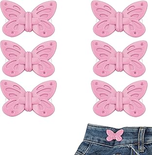 Biiange Butterfly Button Jean, Adjustable Butterfly Button for Jeans, Decorative Waist Buckles, for Loose Jeans, No Sew and No Tools Buttons for Jeans Pants, Crafts DIY Clothes(6Pcs)